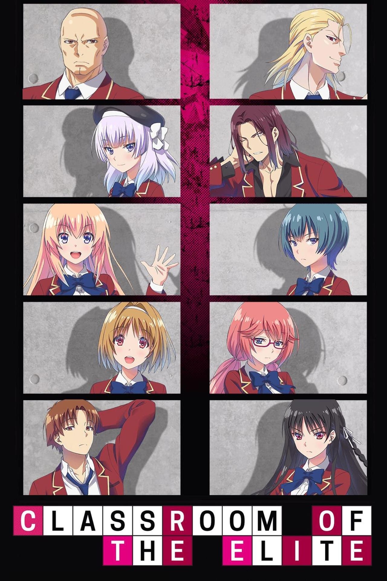 Various characters from Classroom of the Elite, including Kiyotaka Ayanokoji and Suzune Horikita, are in separate panels on the cover of Classroom of the Elite.