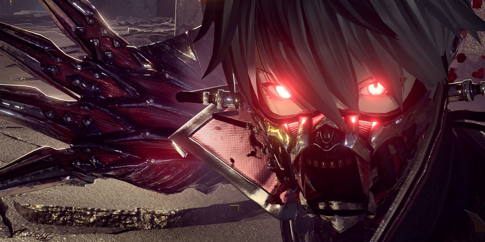 Close de Code Vein em um personagem criado usando uma habilidade de arte de sangue.