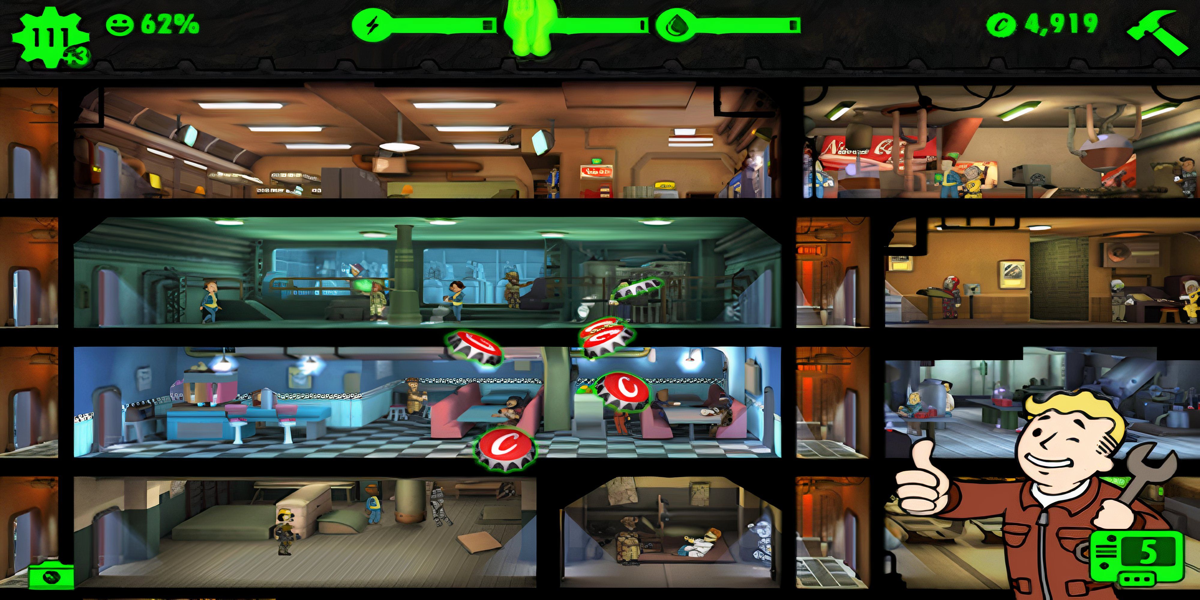 A fully developed Vault in Fallout Shelter