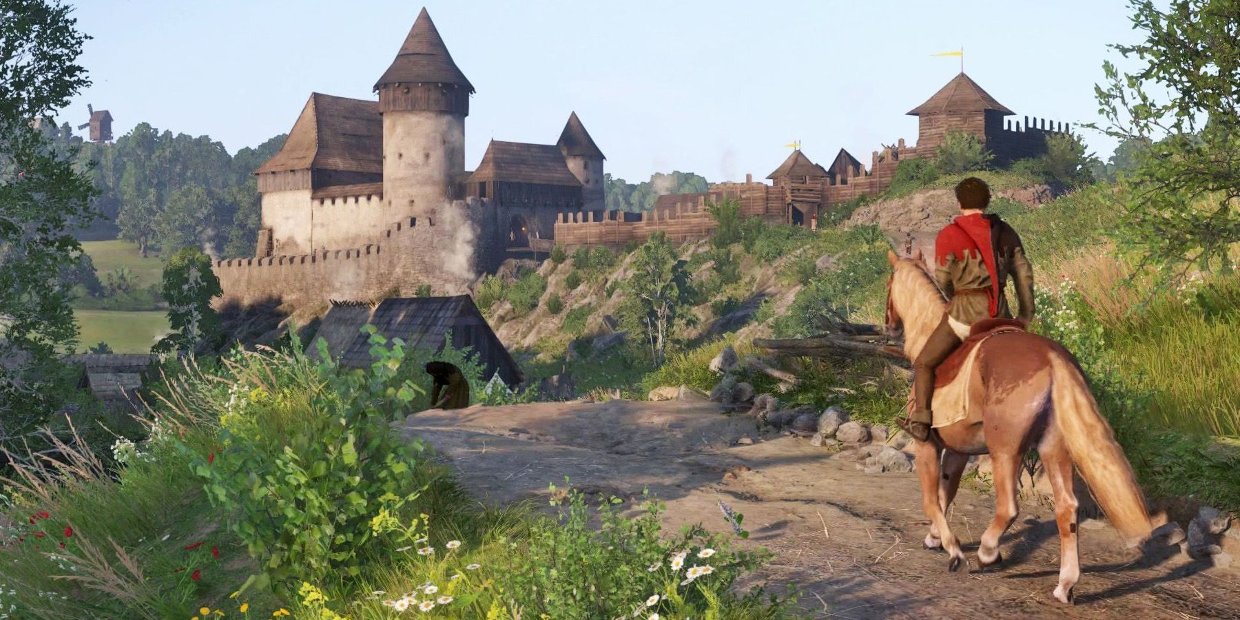 The player riding a horse through the countryside in Kingdom Come: Deliverance 2