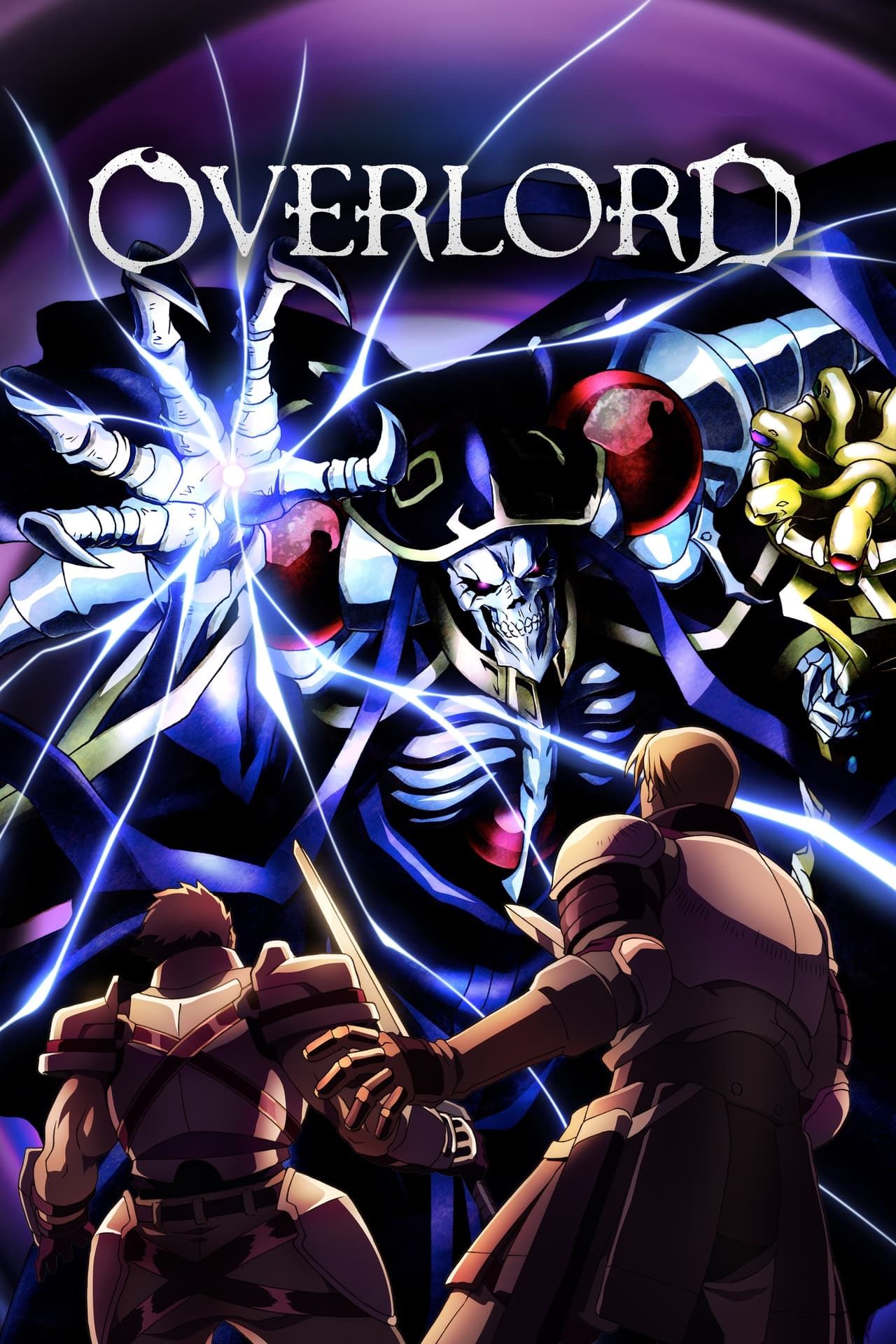 Ainz is using magic against armored men who are carrying swords on the poster for Overlord.