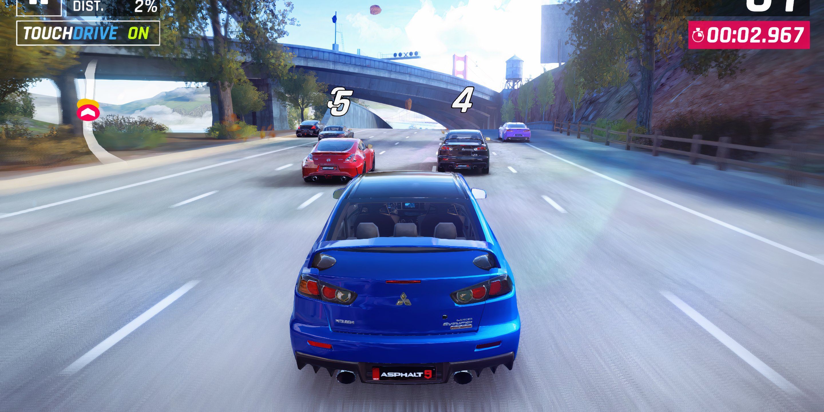 A blue sports car racing behind two other maps in A9: Legends Unite.