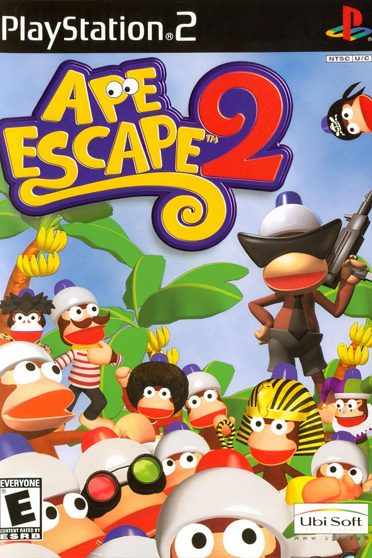 Many monkeys are assembled on the cover of APE Escape 2.