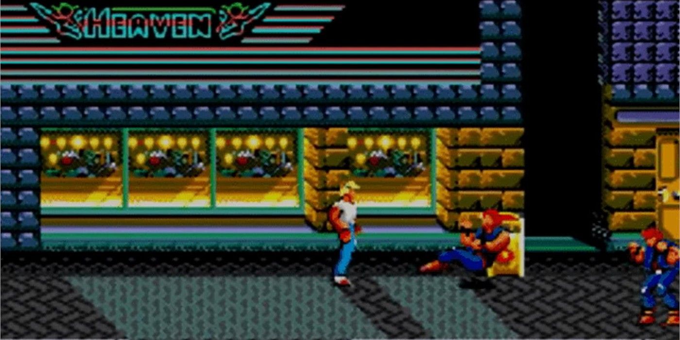 Jogabilidade de Streets of Rage 2 com o personagem do jogador rolando lateralmente através de um nível.