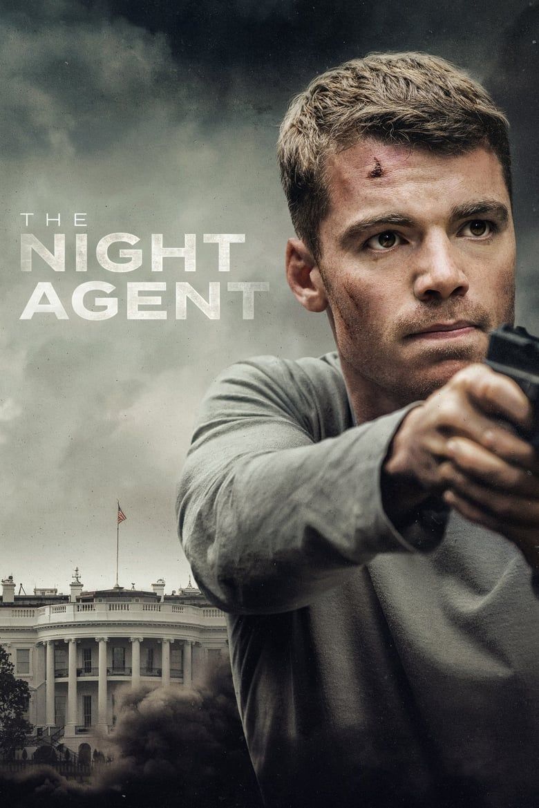 Peter Sutherland (Gabriel Basso) points a gun at an invisible enemy while standing outside the White House on the cover of The Night Agent.