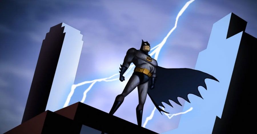 Batman BTAS opening shot with lightning
