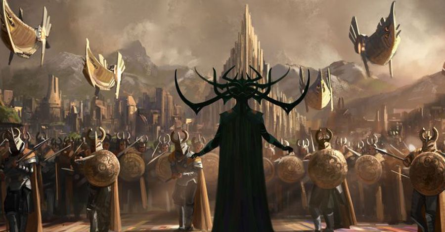 Hela from Thor Ragnarok with her armies on Asgard