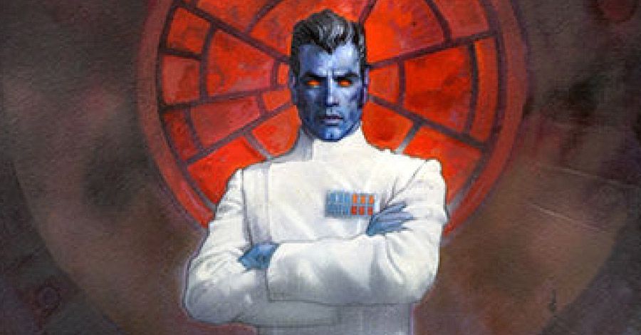 Grand Admiral Thrawn standing with his arms crossed in front of window