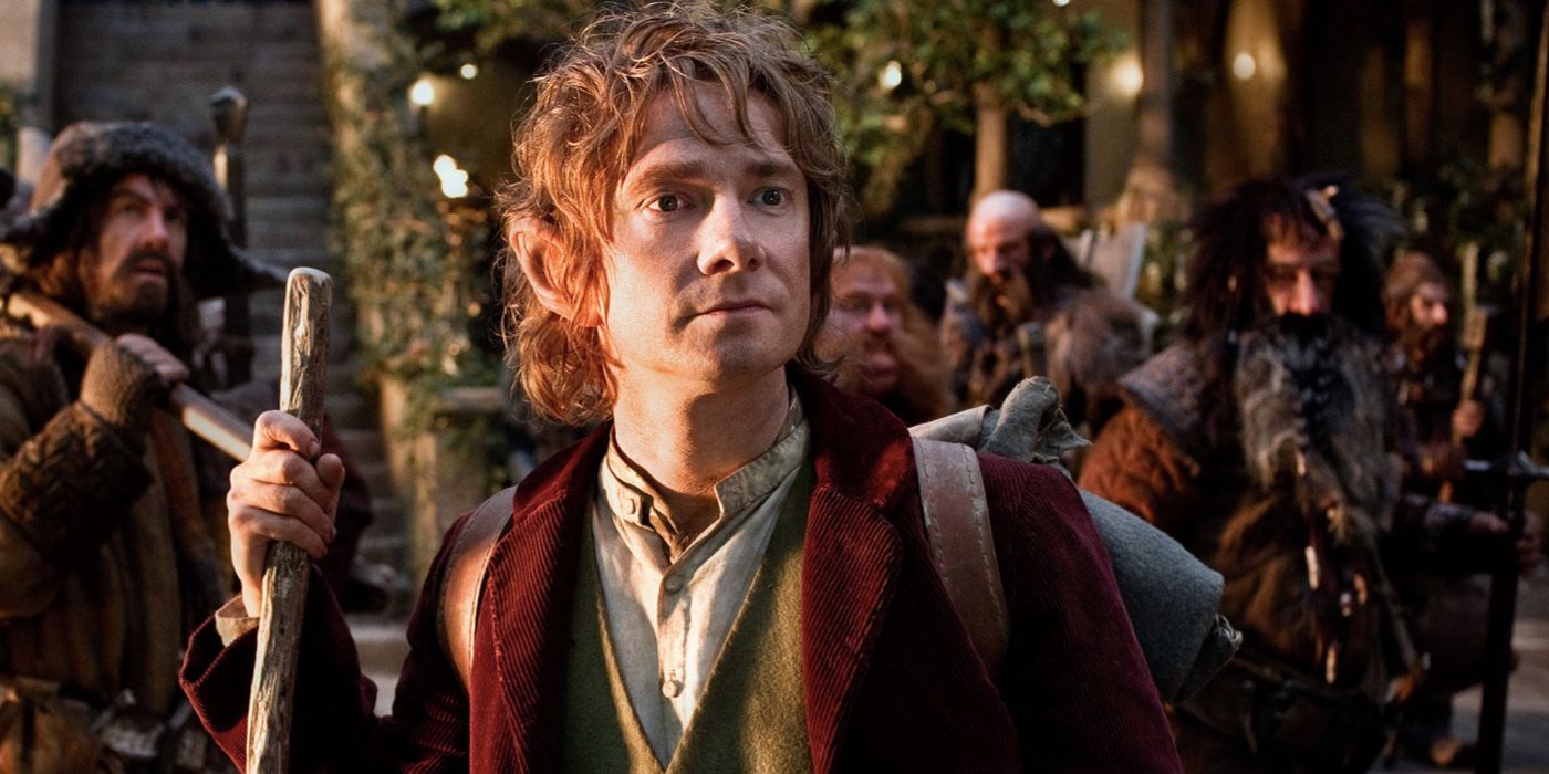 Martin Freeman como Bilbo Bolseiro ao lado dos Anões