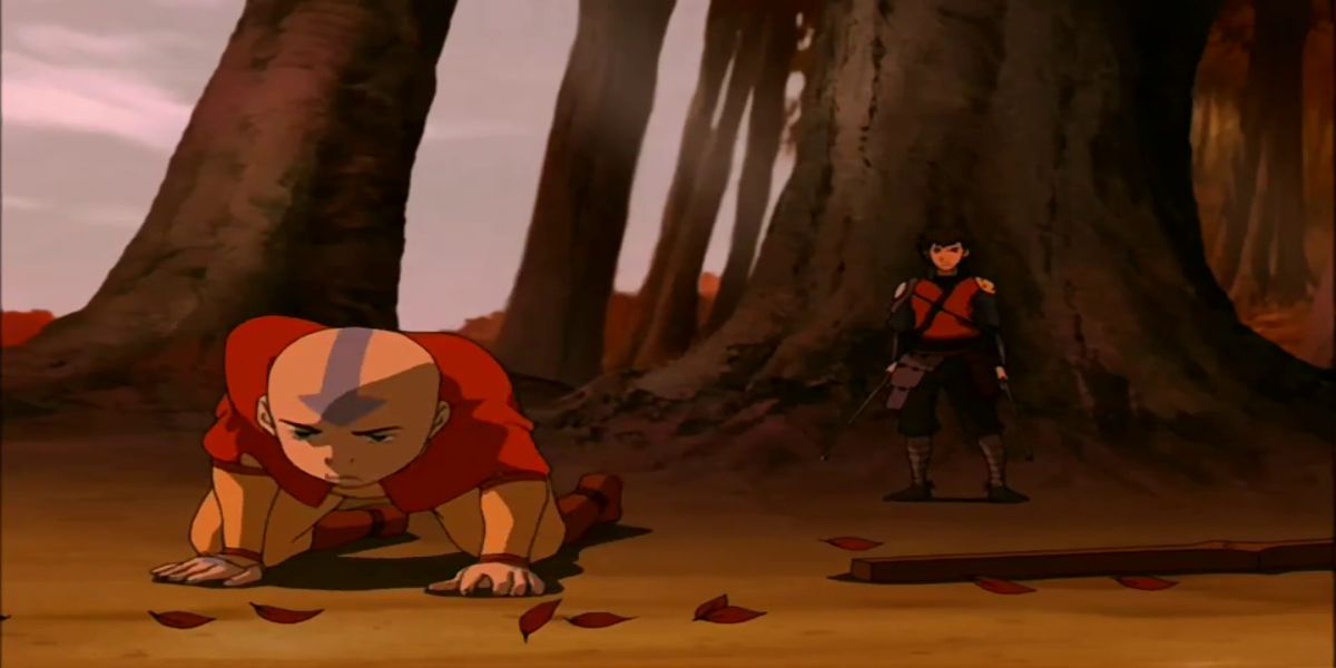 Aang on the floor after fighting Jet